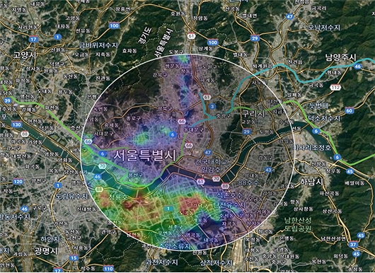 '미세먼지 스캐닝 라이다'를 통한 미세먼지 실시간 지도 표출 (예시)